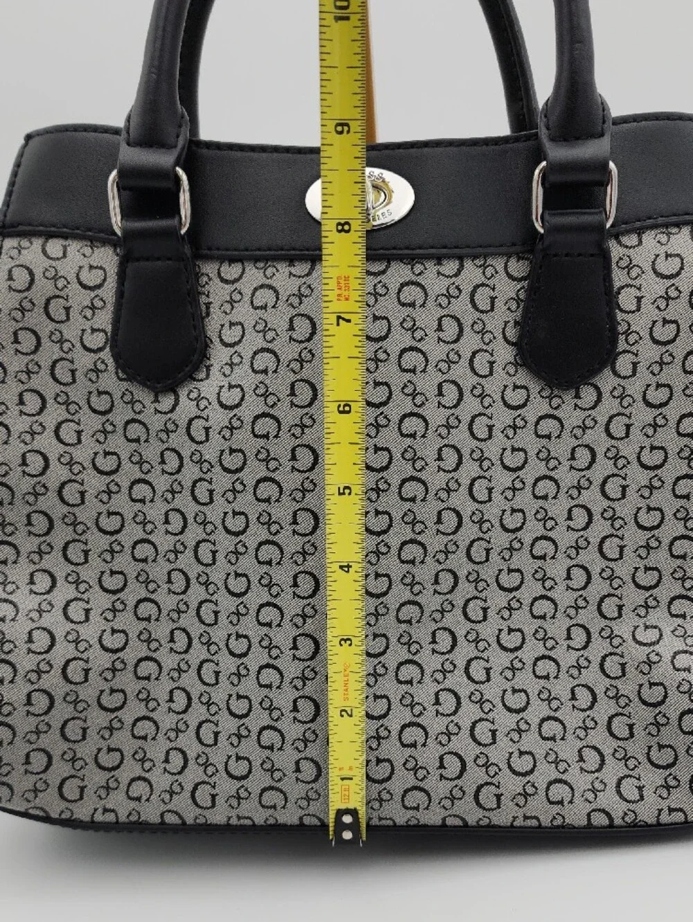 Guess Black & Gray Signature Satchel with Chain Charm